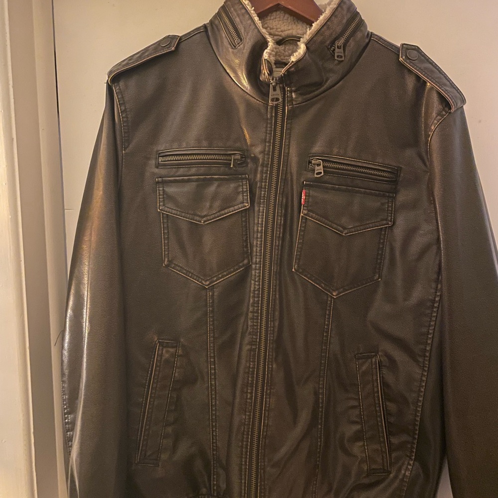 Levi's Brown Leather Jacket Shearling Lined - image 3